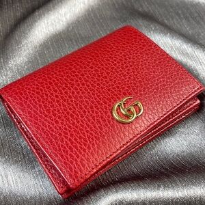 GUCCI GG Marmont Leather Card Case Wallet red